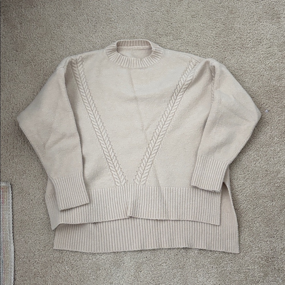 SHEIN Cream Cable Knit Sweater